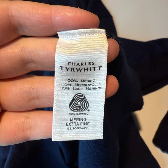 Charles Tyrwhitt Men XXL 1/4 Zip Pullover Sweater Merino Wool Knit Blue Stretch - Picture 5 of 9